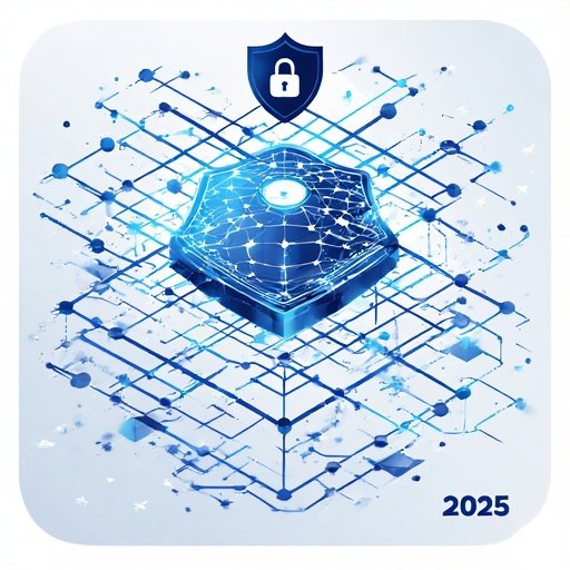 Banner illustration of enterprise network security showing a shield with a lock over a digital network grid, representing cyber resilience and protection in 2025.