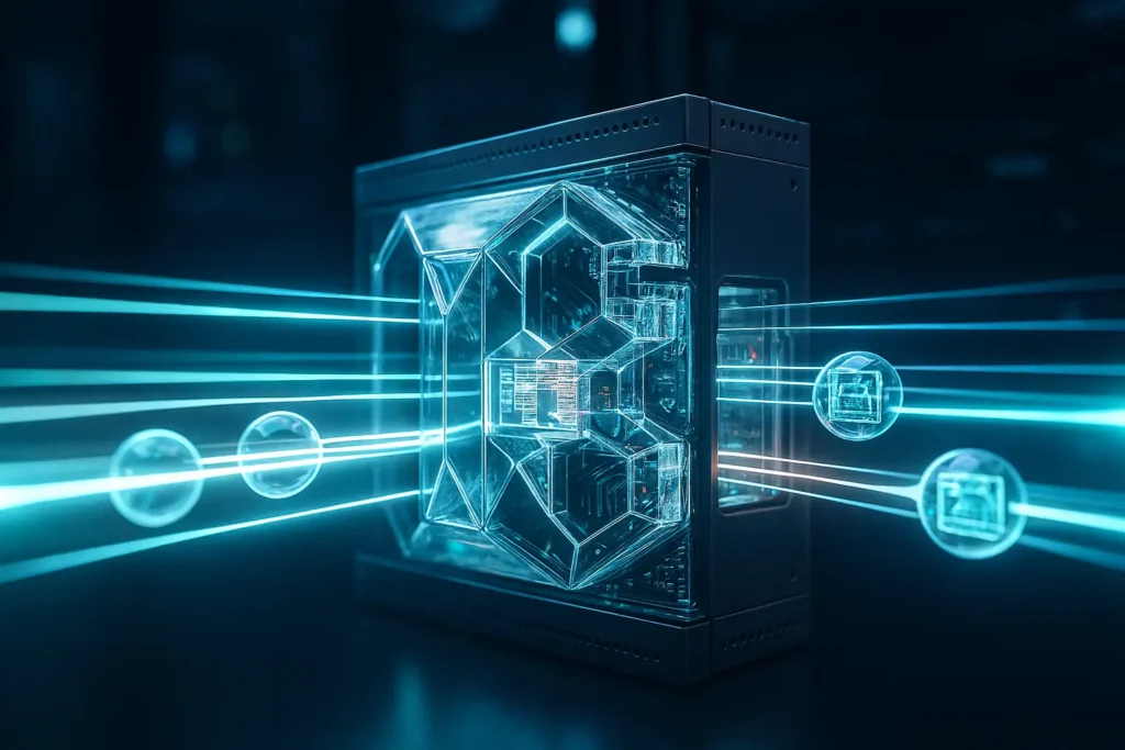 Diagram of a next-generation firewall (NGFW) decrypting and inspecting encrypted data packets in a modern data center.