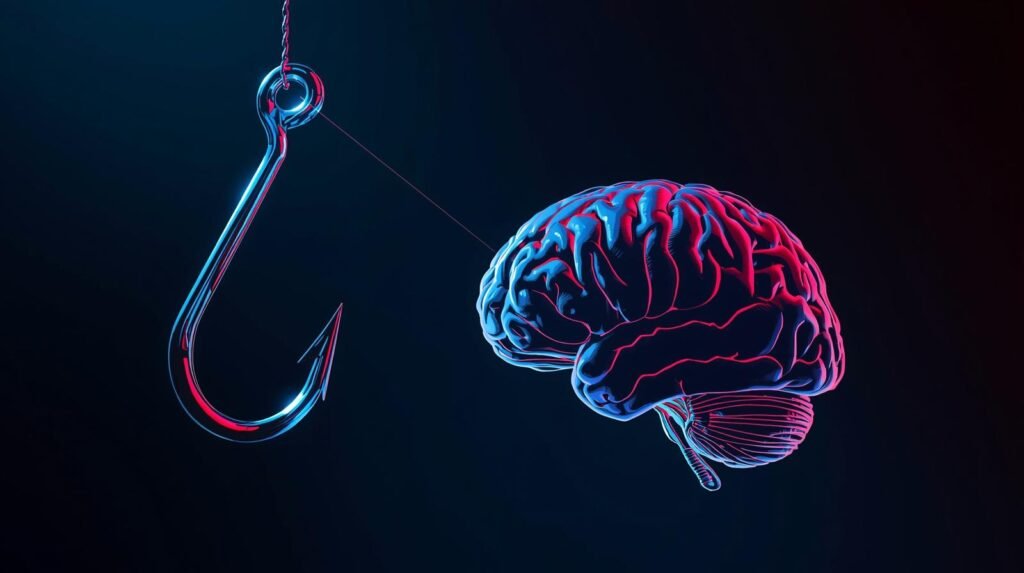 Illustration of phishing exploiting human psychology triggers like authority, urgency, and trust